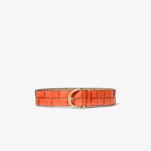 MICHAEL Michael Kors Woven Leather Belt In Optic Orange Size S/M